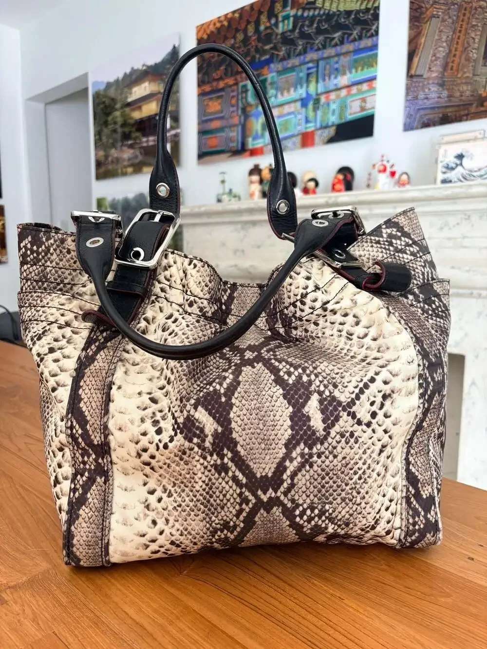 MZ Wallace Snakeskin Print Nylon Hobo Bag with Detachable Pouch